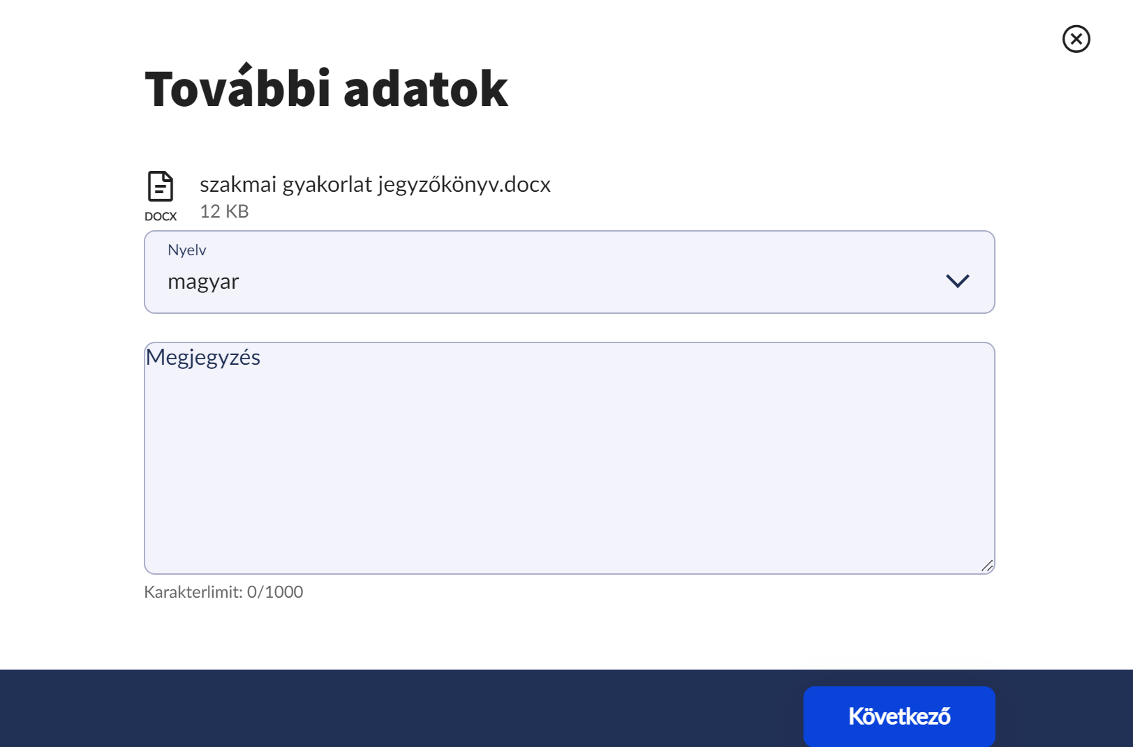 Dokumentum csatolás további adatok