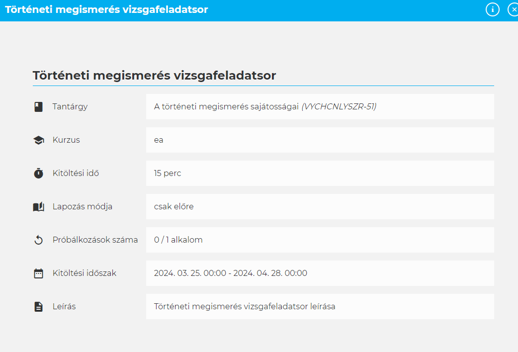 elektronikus vizsga indítása