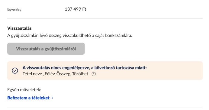 Gyűjtőszámlás visszautalás probléma