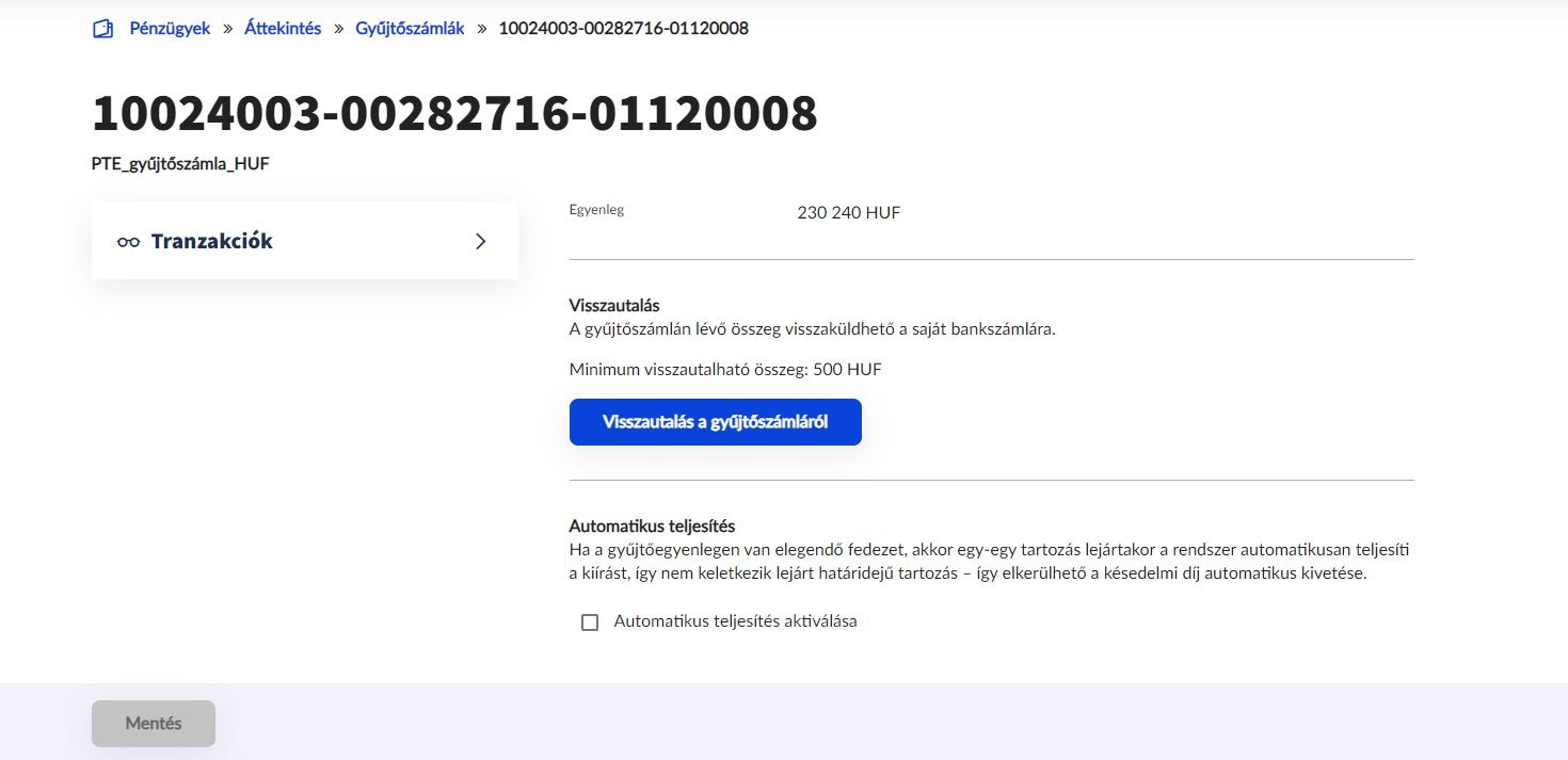Visszautalás a gyűjtőszámláról