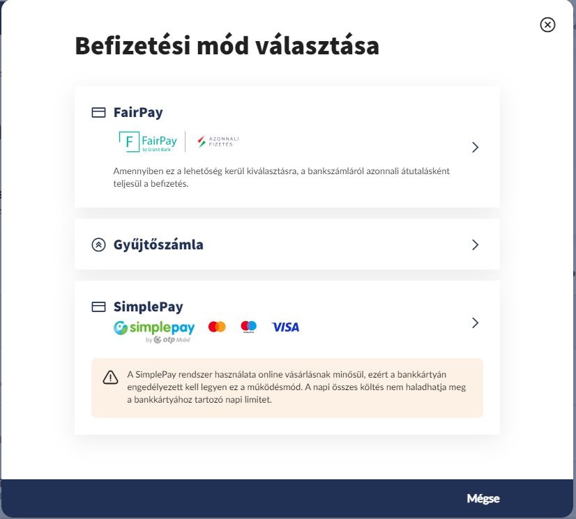 Befizetési módok