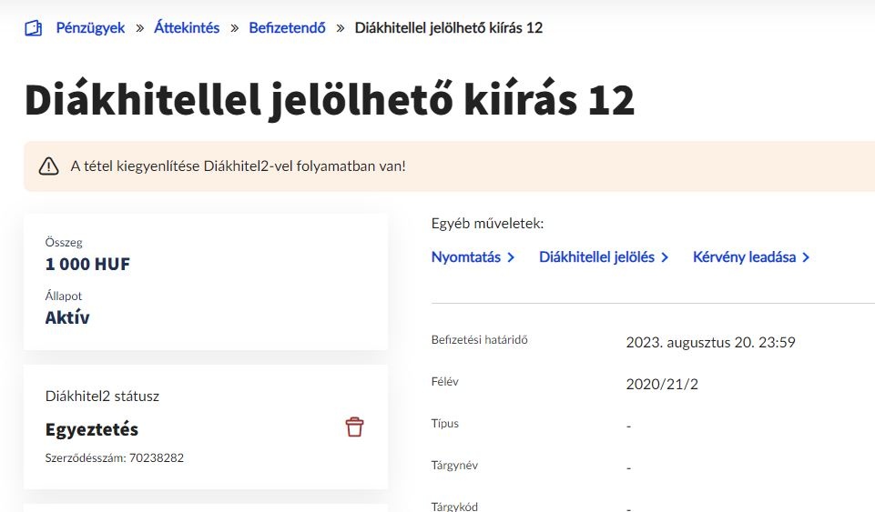 Tétel részletek Diákhitellel jelölt