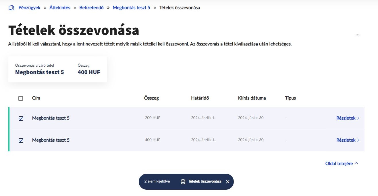 Tételek összevonása