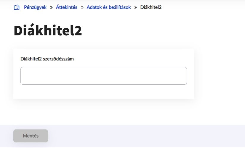 Diákhitel2 szerződésszám rögzítése
