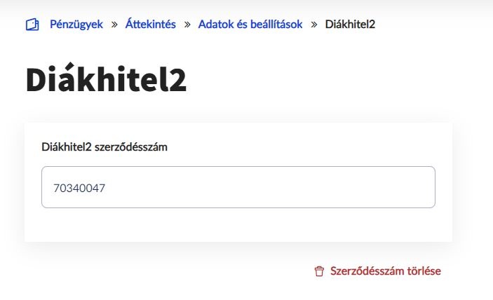 Diákhitel2 szerződésszám törlése