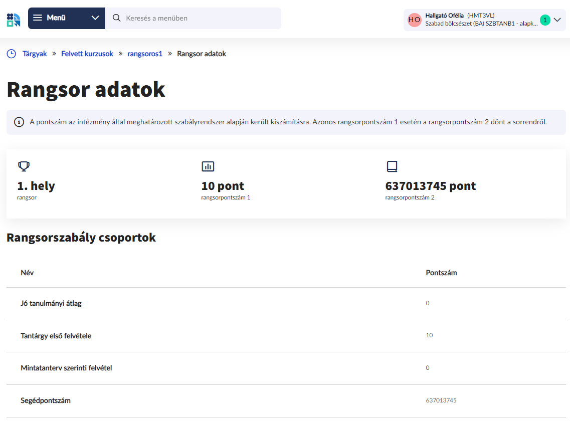 Rangsoros adatok Rangsoros adatok