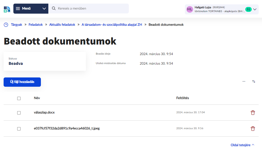 beadott dokumentumok beadott dokumentumok