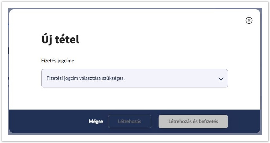 Neptun hallgatói webes felület dokumentáció 2025.3 > Tétel kiírás > Fizetés jogcíme.JPG (Fizetés jogcíme) Fizetés jogcíme